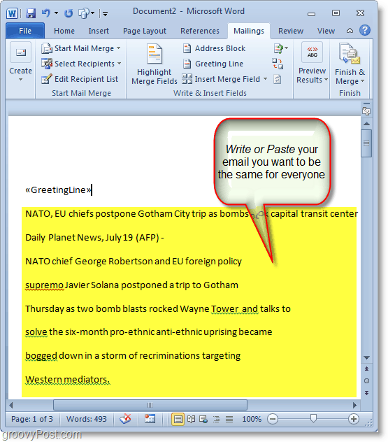 Snímka obrazovky programu Outlook 2010 - napíšte svoj hromadný obsah e-mailov