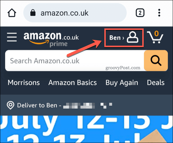 Klepnite na ikonu profilu Amazon