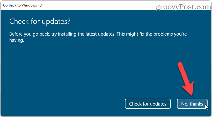 Rozhodnite sa, že pri prechode z Windows 11 na Windows 10 nebude kontrolovať aktualizácie