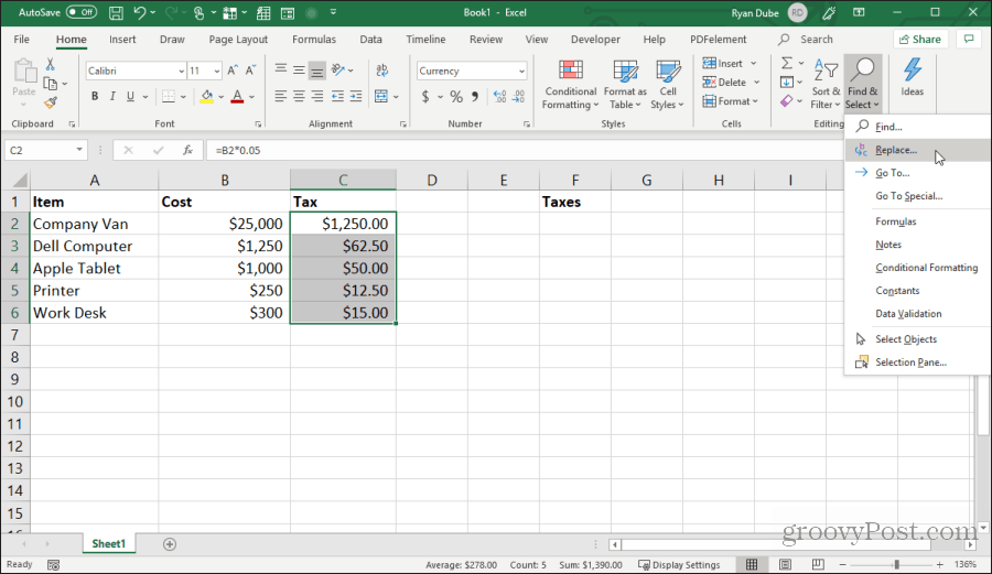 nahradenie znakov vzorca v Exceli