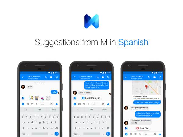 Používatelia služby Facebook Messenger teraz môžu dostávať návrhy od spoločnosti M v angličtine aj španielčine.