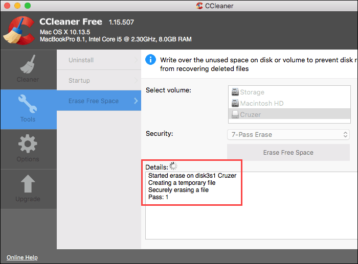 Prebieha bezpečné mazanie v aplikácii CCleaner