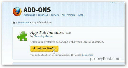 inicializátor karty aplikácie pridať do Firefoxu