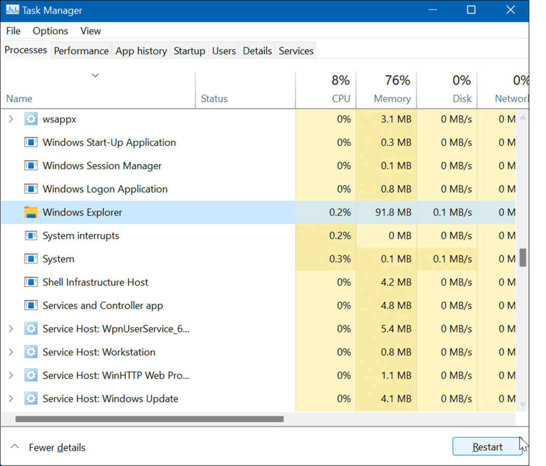 Reštartujte Prieskumník systému Windows a obnovte nastavenia panela úloh v systéme Windows 11