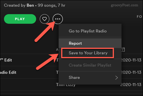 Uloženie zoznamu videí Spotify do knižnice používateľov