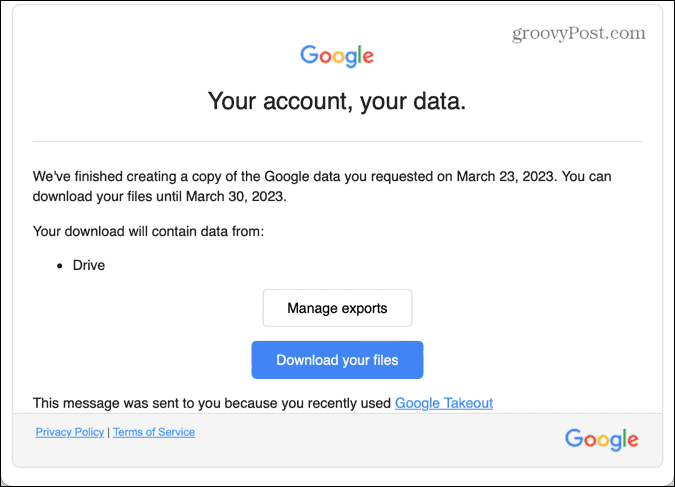 e-mail so službou Google Takeout