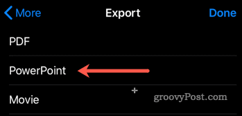 Exportuje sa z aplikácie Keynote do aplikácie PowerPoint na iOS