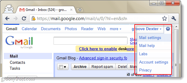 rozbaľovacej ponuky gmail mail settings