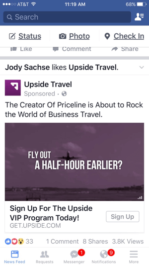 upside travel facebook videoreklama