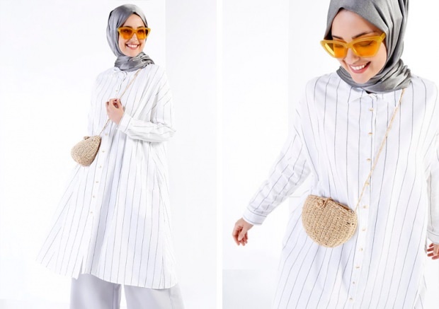 2018 hidžáb módny trend: pruhované tuniky