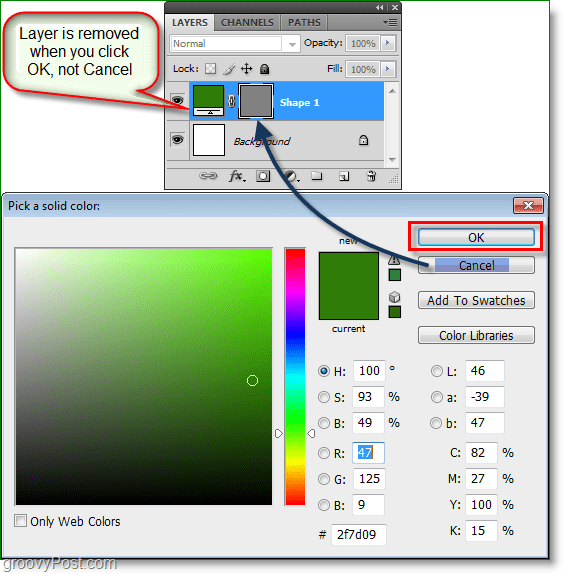 Snímka obrazovky aplikácie Photoshop Color Picker - ak to funguje, teraz môžete vo photoshope používať klávesové skratky pre výber farieb