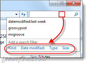 vyhľadávacie filtre v systéme Windows 7