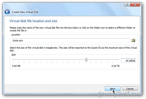 Okná konfigurácie veľkosti disku VirtualBox 8