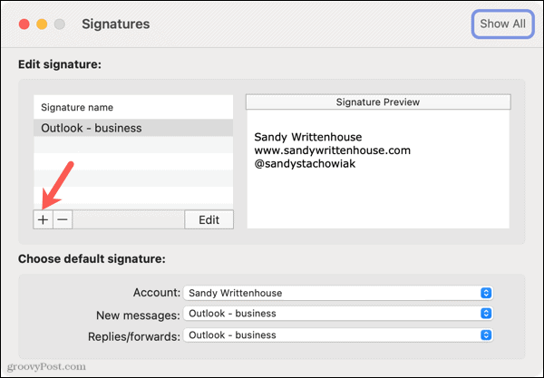 Pridajte nový podpis v Outlooku na Macu