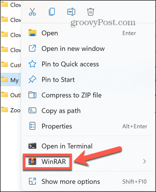 kontextové menu windows 11 winrar