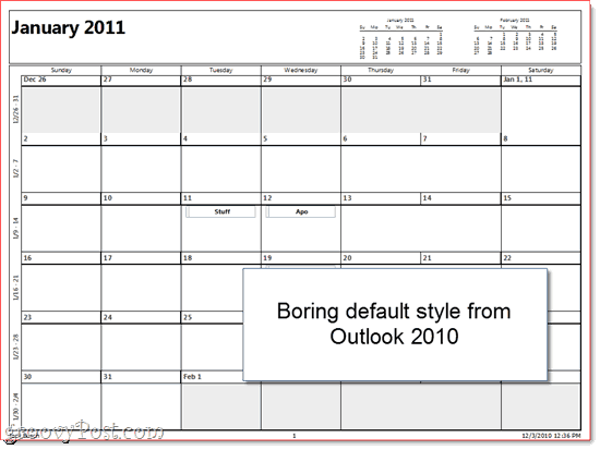 Tlačený kalendár v programe Outlook