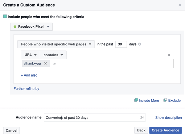 Ak chcete vytvoriť vlastné publikum minulých nákupcov na Facebooku, pridajte adresu URL svojej stránky s poďakovaním.