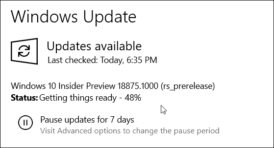 Windows 10 20H1, zostavenie 18875