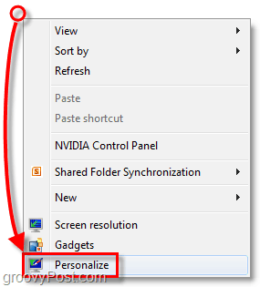 kliknite pravým tlačidlom myši na plochu systému Windows 7 a vyberte možnosť Prispôsobiť