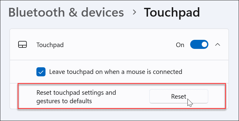 resetujte nastavenia touchpadu v systéme Windows 11