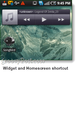 Songbird android widget a skratka screenshot