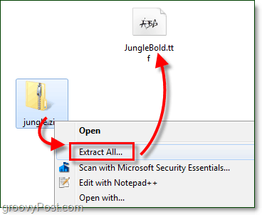 rozbaľte bezplatne stiahnuté písmo na použitie so systémom Windows 7