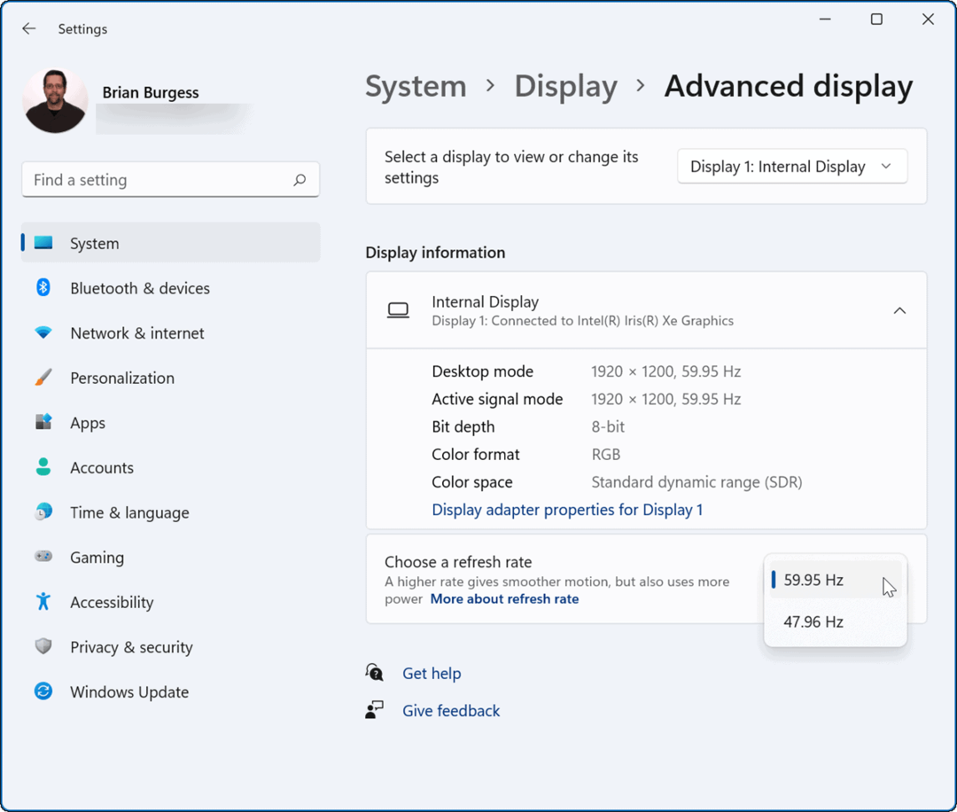 zmeniť obnovovaciu frekvenciu v systéme Windows 11