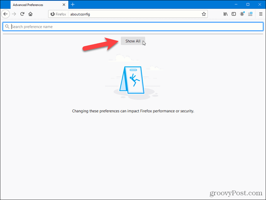 Na stránke pokročilých nastavení prehliadača Firefox kliknite na Zobraziť všetko