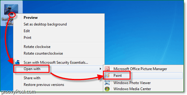 kliknite pravým tlačidlom myši na svoj obrázok v systéme Windows 7 a potom vyberte možnosť Otvoriť s farbou