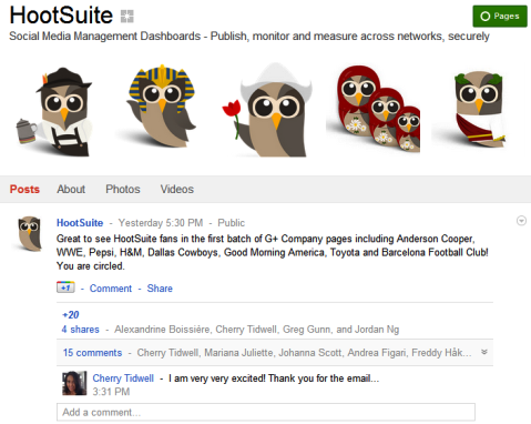 Stránky Google+ - HootSuite