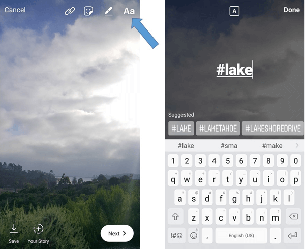 Pomocou textovej funkcie môžete do svojho príbehu na Instagrame ručne pridať hashtag.