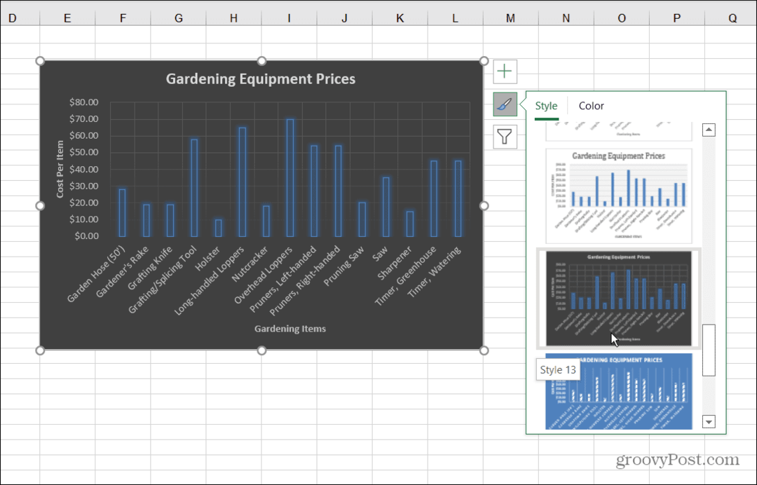 Štýly pruhových grafov Excel