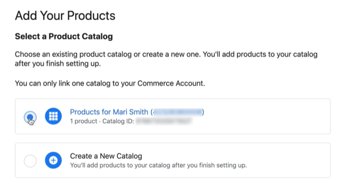 možnosť katalógu produktov facebook na pripojenie existujúceho alebo nového katalógu
