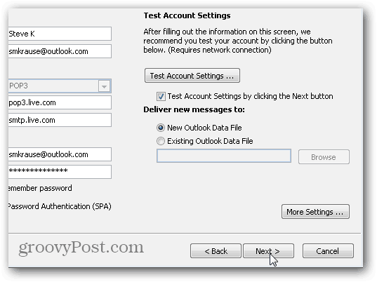Nastavenia IMAP POP3 IMAP Outlook 2010 - 08