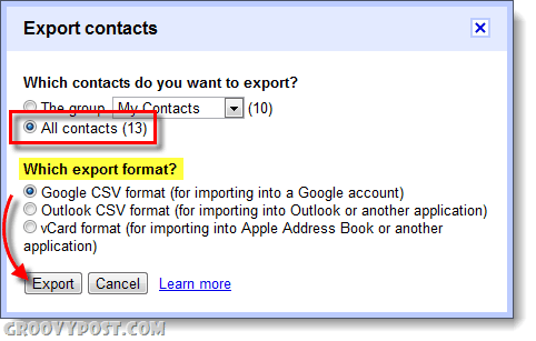 exportovať kontakty typu gmail pre aplikácie Google Apps