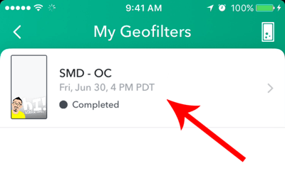 Otvorte dokončený geofilter na obrazovke Moje geofiltre.