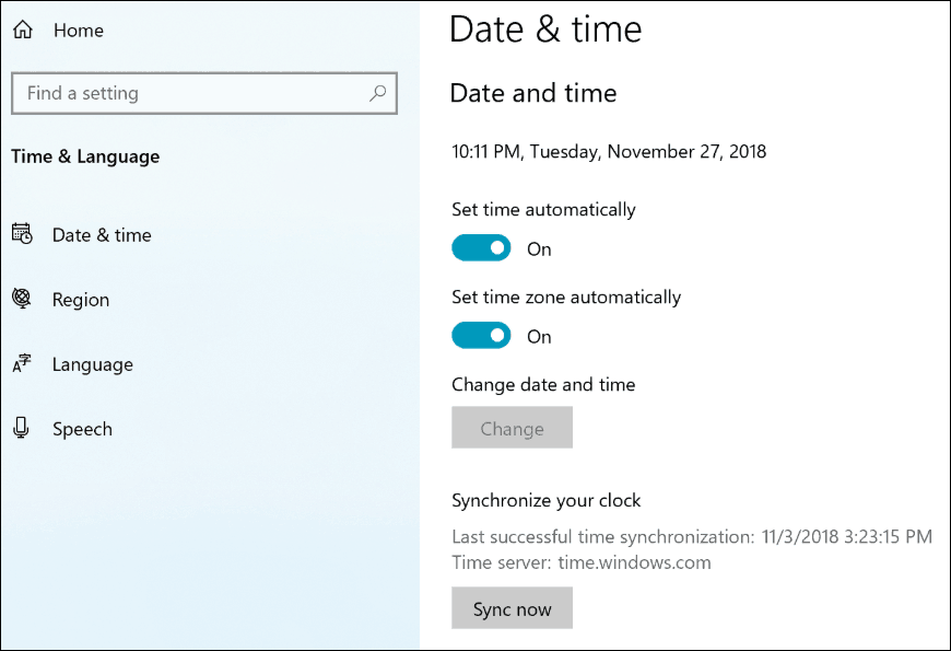 Windows 10 19H1 Nastavenia synchronizácie hodín