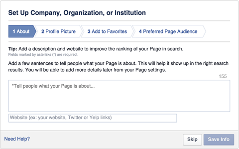 facebooková organizácia alebo inštitúcia zriadená stránka