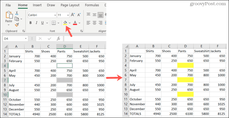 Zvýraznite medzery v programe Excel