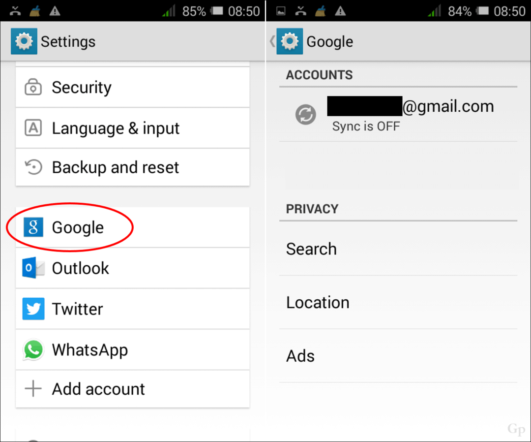 Odstráňte alebo zmeňte účty Google na zariadení Android