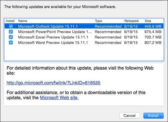 Aktualizácia Microsoft Office 2016 for Mac Preview KB3074179