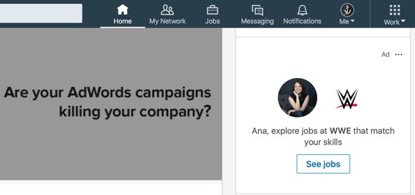 Príklad cielenej dynamickej reklamy LinkedIn.
