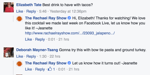príklad odpovede na facebookový komentár rachel ray show