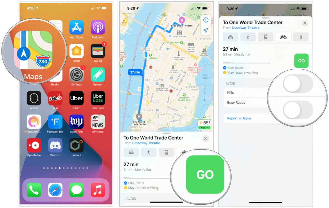 Mapy iOS 14 na bicykli