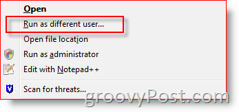 Pridať položku Spustiť ako iného používateľa do kontextovej ponuky Prieskumníka Windows pre systémy Vista a Server 2008:: groovyPost.com