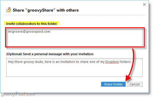 Snímka Dropbox - pozvite ľudí, aby používali váš zdieľaný priečinok