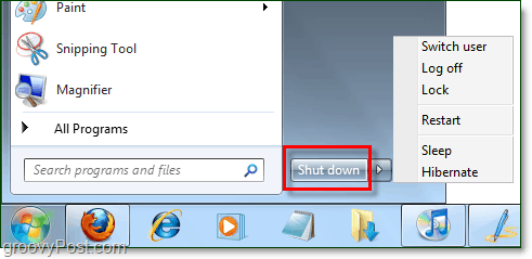 Windows 7 Štart tlačidlo napájania s predvolenými vlastnosťami, ako vypnúť