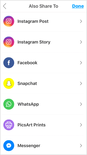 Mobilné aplikácie, ako je PicsArt, vám umožňujú zdieľať vaše fotografie na Instagrame, Facebooku a iných platformách.