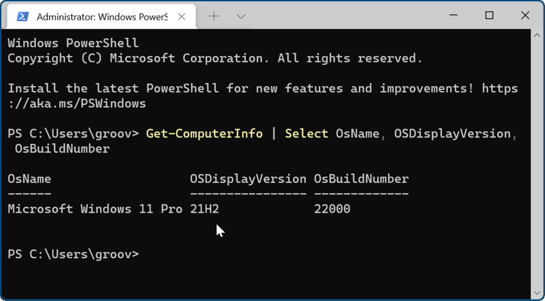 Verzia príkazu PowerShell Windows 11