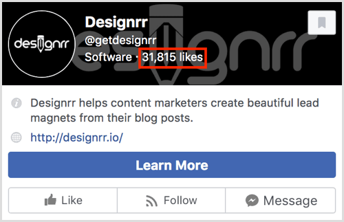 Počet fanúšikov je v hornej časti tejto ukážky stránky na Facebooku.